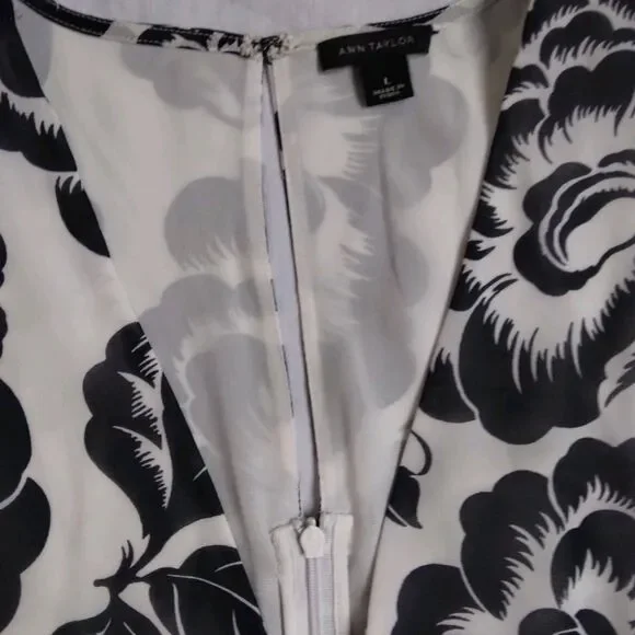 Ann Taylor Black White Floral Dress Midi Cottagecore Feminine Women's Large - Picture 6 of 12